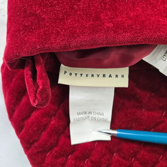 Pair Pottery Barn Christmas Stocking Dark Red Quilted Channel Velvet Medium 2015 - Picture 4 of 13